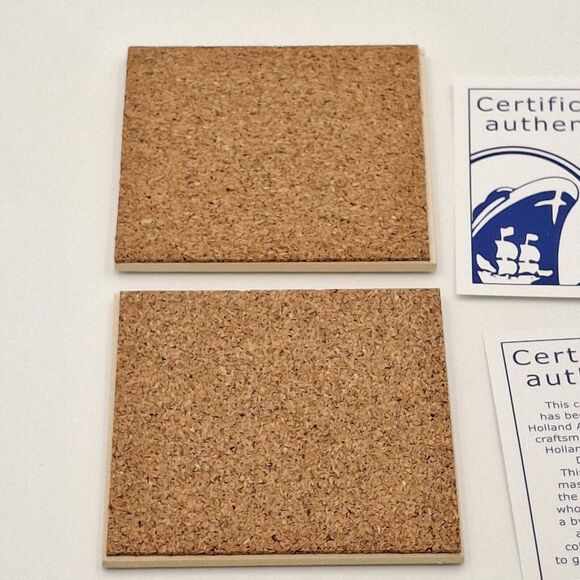 Holland American Cruise Line Neptune Blue Delft Coaster Tiles w/Cork Set of 2 - Picture 7 of 10